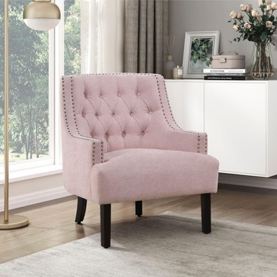 Sapphtopaz 1pc Accent Chair with  Button Tufted Textured Fabric Solid Wood Lounge Chair Living Room Chair Comfy Chair for Living Room Bedroom Studio