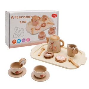 Topteng 13Pcs Western Kitchen Wooden Tea Sets Play Kitchen Dishes/Tea Set For Kid - 1 of 4