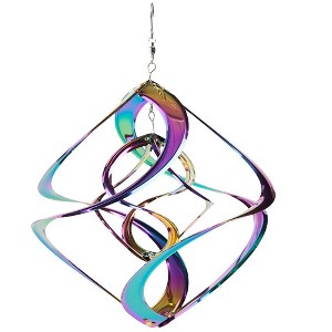 Wind & Weather Vibrant Multi-Colored Iridescent Dual Spiral Hanging Metal Wind Spinner - 1 of 3