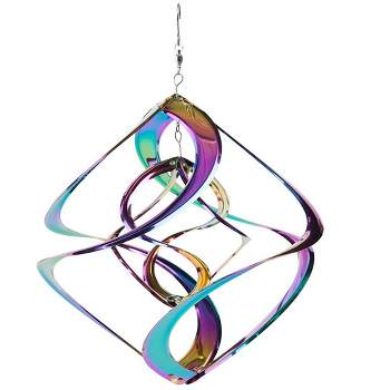 Wind & Weather Vibrant Multi-Colored Iridescent Dual Spiral Hanging Metal Wind Spinner