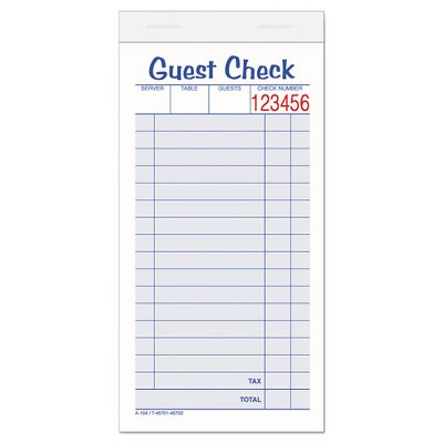 Adams Guest Check Pad, Two-Part Carbonless, 6.38 x 3.38, 50 Forms Total
