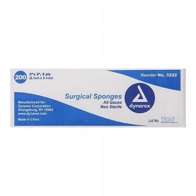 Dynarex Non-Sterile Surgical Gauze Sponge 8-Ply 2" x 2", 200 Count