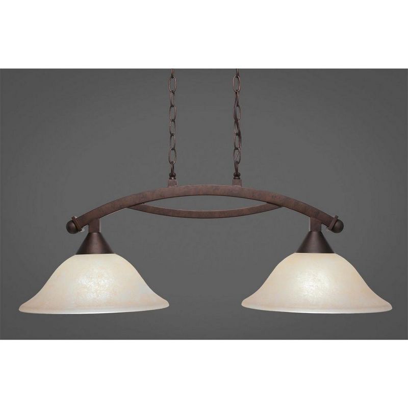 Toltec Lighting Bow 2 - Light Island Pendant Light in  Bronze with 12" Amber Marble Shade, 1 of 2