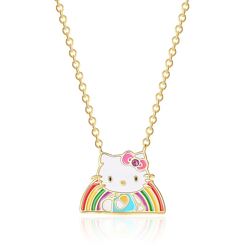Sanrio Hello Kitty Yellow Gold Plated Crystal Hello Kitty Rainbow Necklace - 18'' Chain, Officially Licensed Authentic, 1 of 5