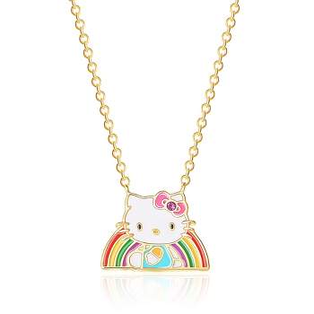 Sanrio Hello Kitty Yellow Gold Plated Crystal Hello Kitty Rainbow Necklace - 18'' Chain, Officially Licensed Authentic