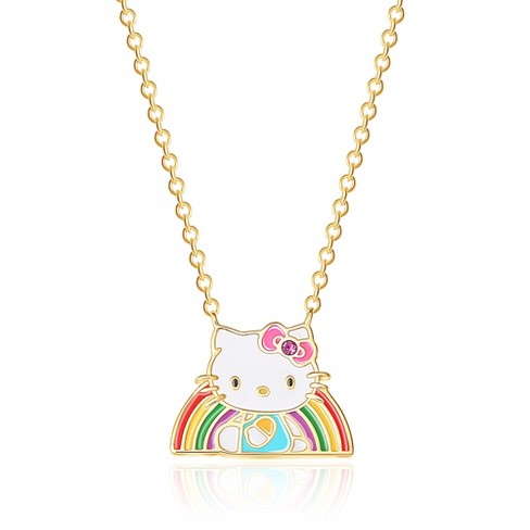 Sanrio Hello Kitty Yellow Gold Plated Crystal Hello Kitty Rainbow Necklace  - 18'' Chain, Officially Licensed Authentic
