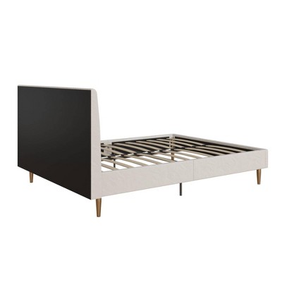 Ivory Velvet Full Upholstered Bed with Tufted Headboard and Slats