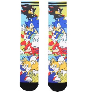 Sonic The Hedgehog Men's Socks Character Collage Sublimated Design Crew Socks - 1 of 3