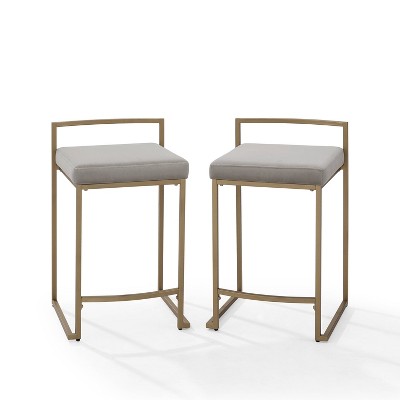 Harlowe Modern Gray Leather & Gold Metal Counter Stools, Set of 2