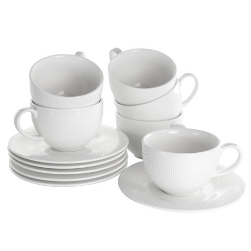 Our Table Simply White Fine Ceramic 6 Piece Espresso Demi Cup and Saucer Set in White