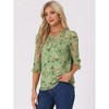 INSPIRE CHIC Women's Round Neck Ruffle 3/4 Sleeve Floral Print Chiffon Blouse - 2 of 4