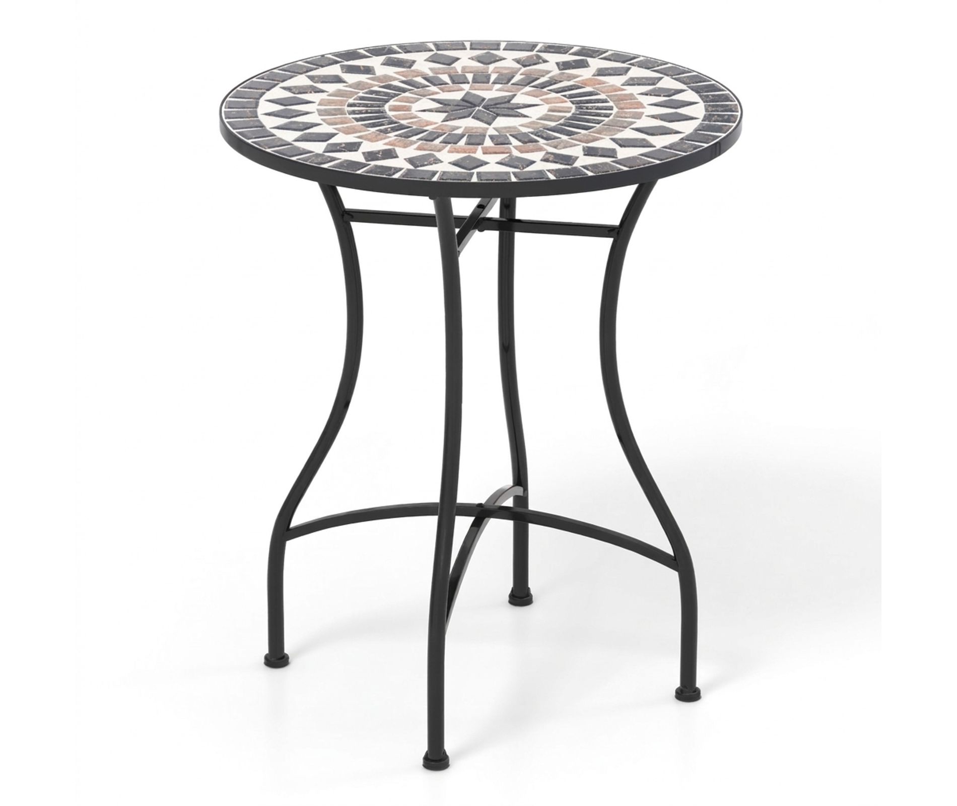 24 Inch Round Black Mosaic Tile Outdoor Coffee Table with Metal Frame