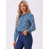 Allegra K Women's Point Collar Long Button Sleeve Button Down Floral Shirt - 2 of 4