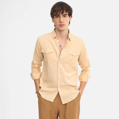 Campus Sutra Men Men's Pale Yellow Heathered Utility Shirt