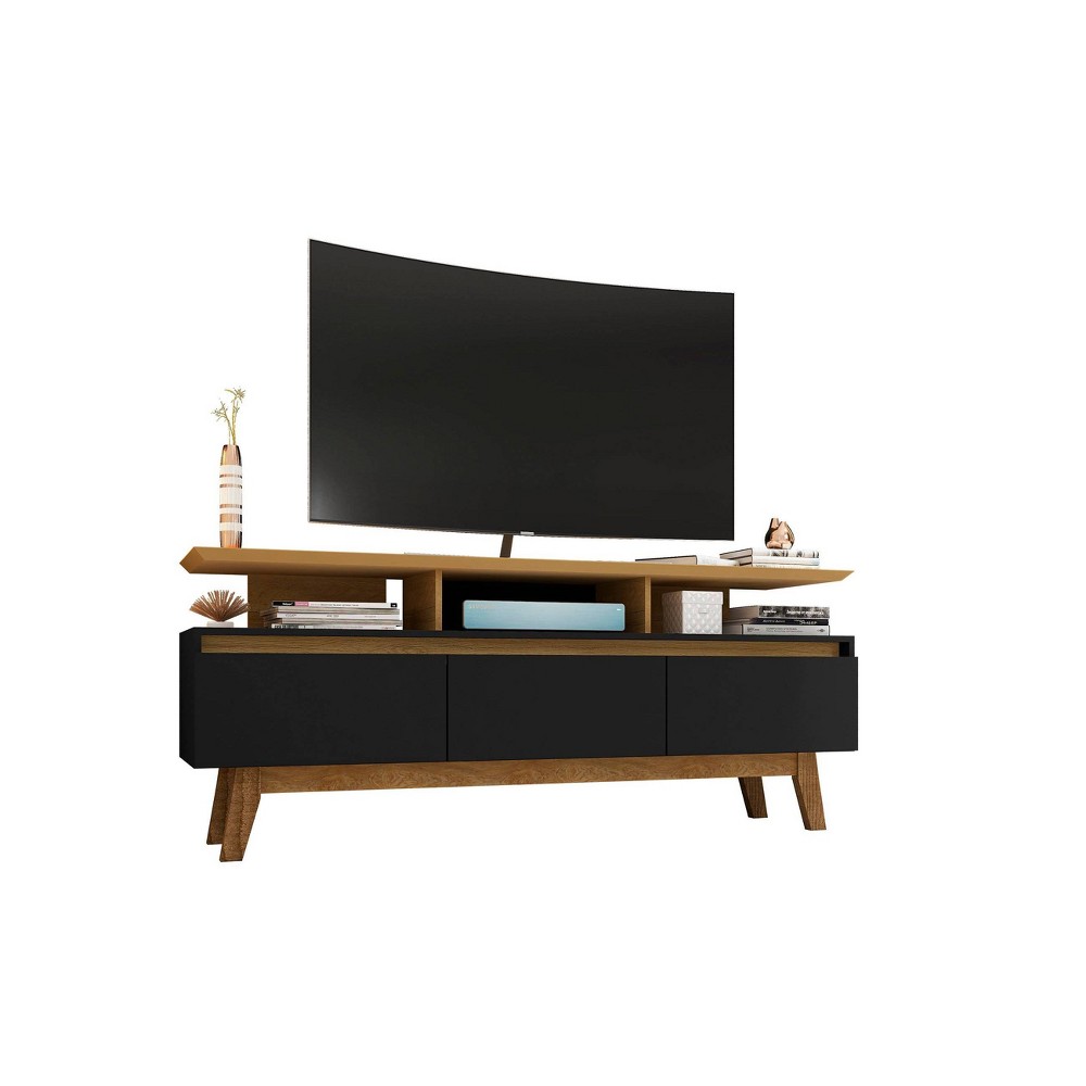 Yonkers TV Stand for TVs up to 60" Black/Cinnamon - Manhattan Comfort