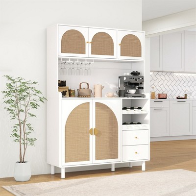 68" Kitchen Pantry Storage Cabinet, Freestanding Kitchen Hutch with Wine Rack, Buffet Cupboard Cabinet with Microwave Stand for Living Room Kitchen