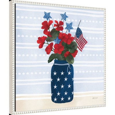 Patriotic Red Flowers in Blue Star Vase Canvas Print