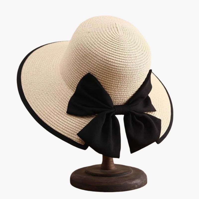Anna-Kaci Women Wide Brim Straw Sun Hat with Bow Detail Summer Protection, Beige