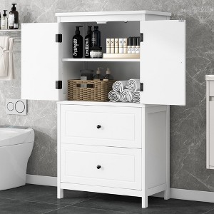 43.30"Bathroom Storage Cabinet, Cabinet with Two Doors and Drawers, Adjustable Shelf, Black - 1 of 4