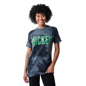 Wicked Green Glitter Print Movie Logo Men's Black Cloud Wash Crew Neck Short Sleeve T-shirt - 1 of 3