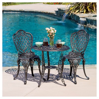 Cole 3pc Cast Aluminum Patio Bistro Set - Bronze - Christopher Knight Home