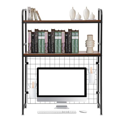 YIYIBYUS Bookcase 2-Tier Multipurpose Countertop Display Shelf Adjustable Wood Rack Organizer - Black