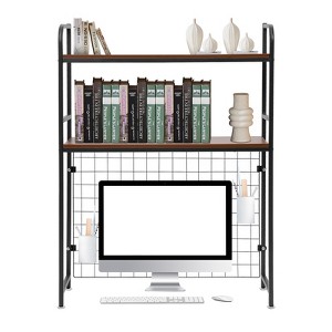 YIYIBYUS Bookcase 2-Tier Multipurpose Countertop Display Shelf Adjustable Wood Rack Organizer - Black - 1 of 4