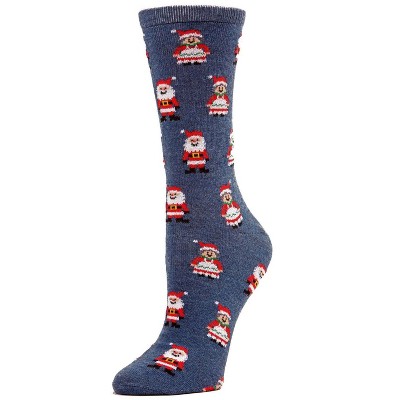 Memoi Women's Mr. & Mrs. Claus Holiday Crew Socks Denim Heather 9-11