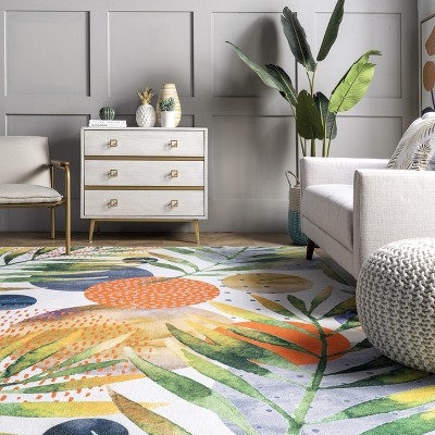 Amelia Multicolor Tropical Washable Rectangular Area Rug, 5' x 8'