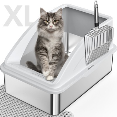 JOEJOY Cat Litter Box,Large Stainless Steel Cat Litter Box with Lid, 6" High Side,Anti-Leakage,Non-Sticky, Easy Clean,Odorless