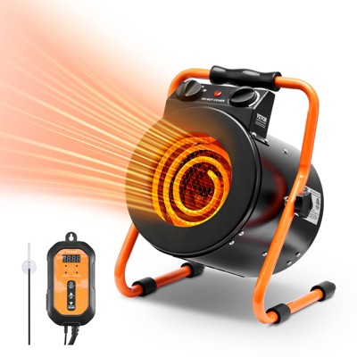 VEVOR Greenhouse Heater with Thermostat, 1500W Fast Heating with Overheat Protection, 2-Speed Setting Small Heater, Electric Heater Fan,Black&Orange