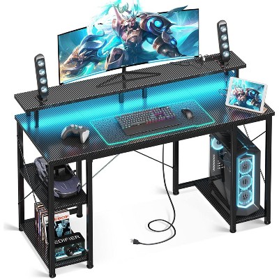 ODK 48 inch Computer Desk with Power Outlets & LED Lights, Gaming Desk with Monitor Stand & Storage Shelves
