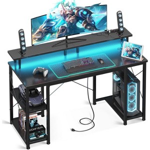 ODK 48 inch Computer Desk with Power Outlets & LED Lights, Gaming Desk with Monitor Stand & Storage Shelves - 1 of 3