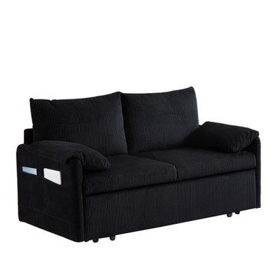 NicBex 65 Inch Corduroy Convertible Sleeper Sofa Bed with 2 Pillows,Pullout Bed and Side Pockets for Small Spaces,Living Room,Apartment