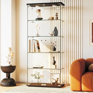 Glass Display Cabinet with LED Light, Tempered Glass Curio Collection Display Showcase with 5 Shelves and Lock, 2 Door Curio Cabinets for Living Room - 1 of 4