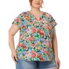 Agnes Orinda Women's Plus Size Floral Ruffle Trim V Neck Button Layered Sleeve Blouses - 2 of 4