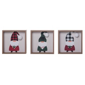 Transpac Wood 5 in. Multicolored Christmas Plaid Holiday Gnome Block Decor Set of 3 - 1 of 2