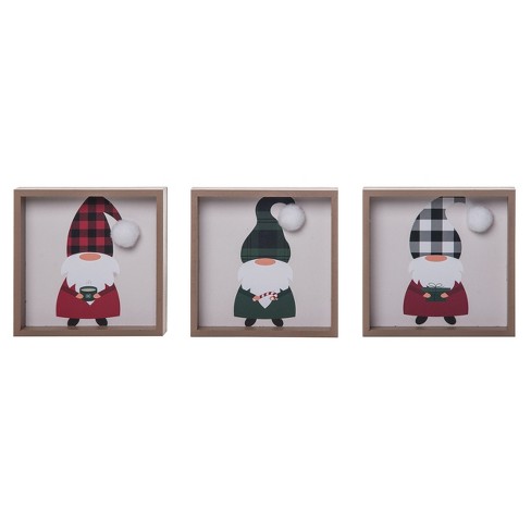 Transpac Wood 5 in. Multicolored Christmas Plaid Holiday Gnome Block Decor Set of 3 - image 1 of 2