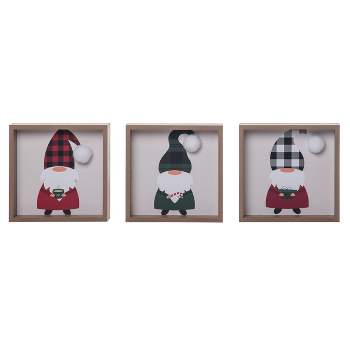 Transpac Wood 5 in. Multicolored Christmas Plaid Holiday Gnome Block Decor Set of 3