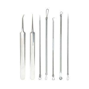 Unique Bargains Facial Pimple Extractor Tool Kit Silver Tone Set of 7 - 1 of 4