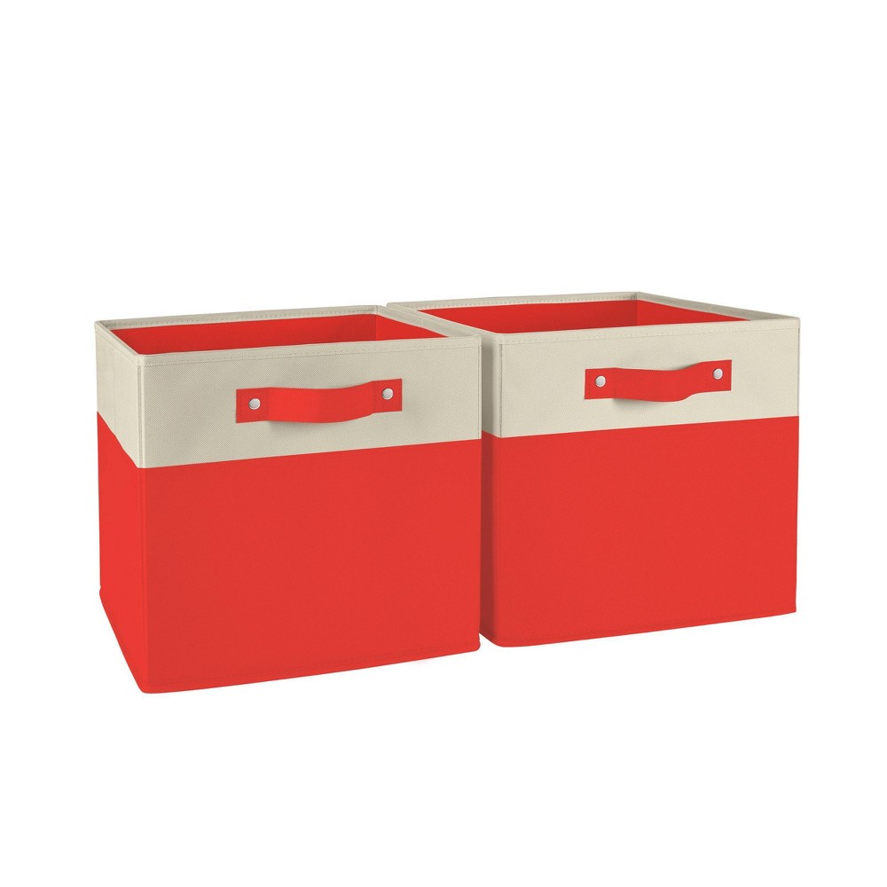 RiverRidge Kids' 2pc Two-Tone Collapsible Cube Fabric Storage Bins with Handles for Playroom Organization Red