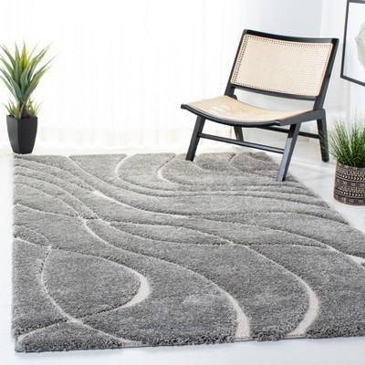 Light Grey and Ivory Synthetic Shag Area Rug