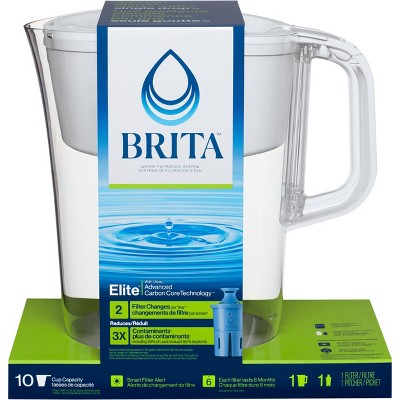White 10-Cup Water Filter Pitcher with Elite Carbon Block Filter