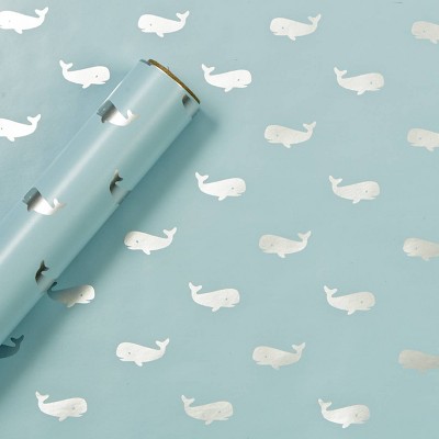 8x2.5' Foil Baby Whale Gift Baby Shower Wrapping Paper Blue - Spritz™