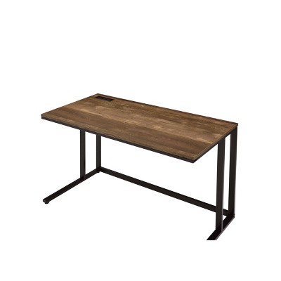 Walnut and Black Adjustable Height Writing Desk with USB Port
