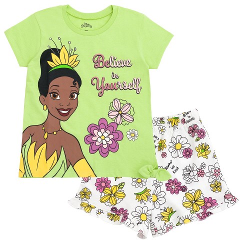 Disney Frozen Moana Princess Tiana Floral Peplum T-Shirt and French Terry Shorts Outfit Set Toddler to Big Kid - image 1 of 4