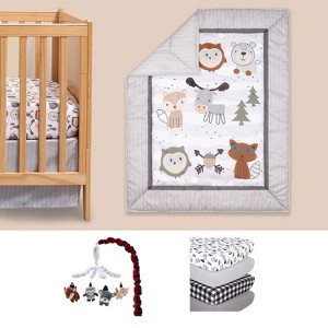 The Peanutshell Woodland Walk Crib Bedding Set, 4pc to 8pc, Grey Animal - 1 of 4