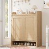 Modern Rattan Shoe Organizer for Entryway/Hallway, Farmhouse Boho Wooden Shoe Storage Cabinet w/Adjustable Shelves - 3 of 4