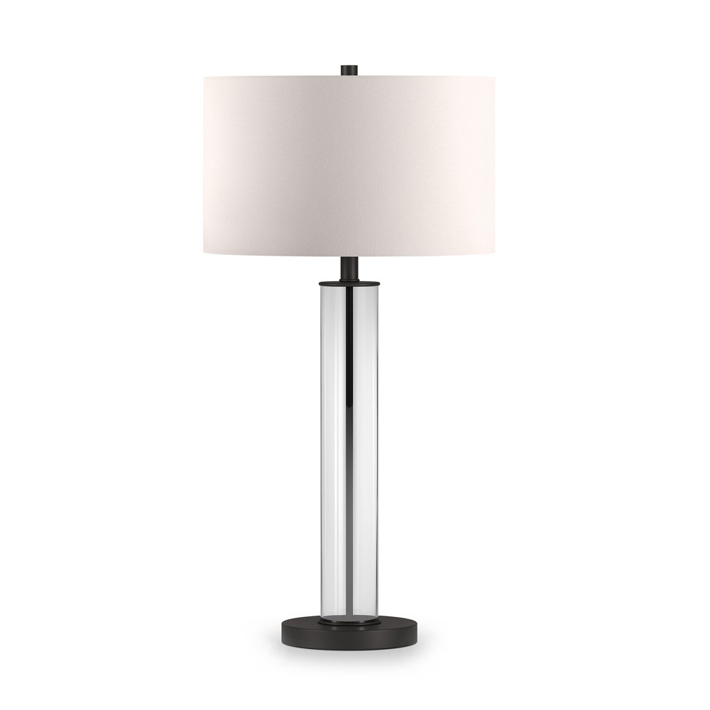 Photos - Floodlight / Street Light Hampton & Thyme 29" Tall Table Lamp with Fabric Shade Clear Glass/Blackene