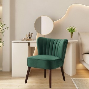 Modern Velvet Accent Chair, Soft Upholstered Living Room Chair with Wooden Legs, Comfy Armless Lounge Chair - 1 of 4